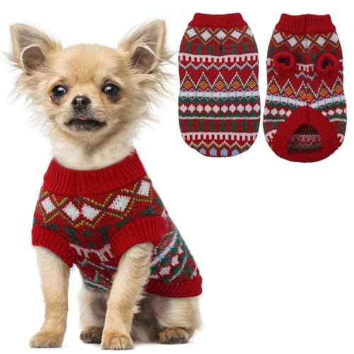 Hjumarayan Hundepullover - Boho Hundepullover Kleine Hunde Weihnachtspullover Hund Schöne Hunde Pullover, Dicken Hundepulli Hunde Pullis, Hundepullover Französische Bulldogge Chihuahua (Rot-Grün XS) von Hjumarayan