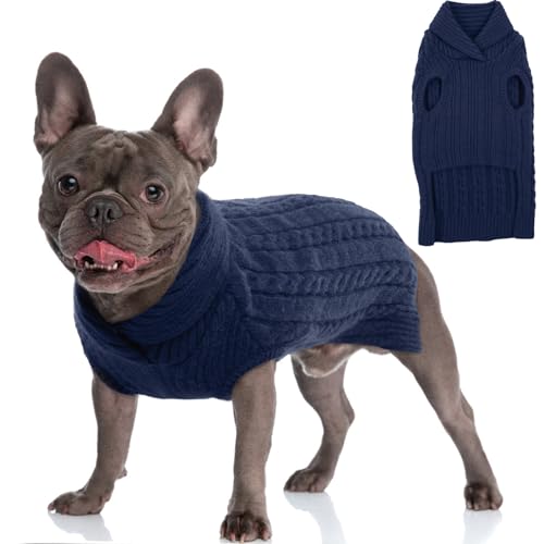 Hjumarayan Hundepullover - Hunde Pullover Stricken Hundepullover Kleine Hunde Weich & Warm Hundepulli mit Revers Hunde Pullis für Yorkshire Jack Russell Chihuahua Katze (Marineblau S) von Hjumarayan