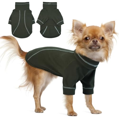 Hjumarayan Hundepullover Kleine Hunde - Dehnbarer Hunde Fleece Pullover Hunde Pullover Kleine Hund, Chihuahua Kleidung Hunde Klamotten Warm Rollkragen Hundepulli für Kleine Hunde, Dunkelgrün S von Hjumarayan