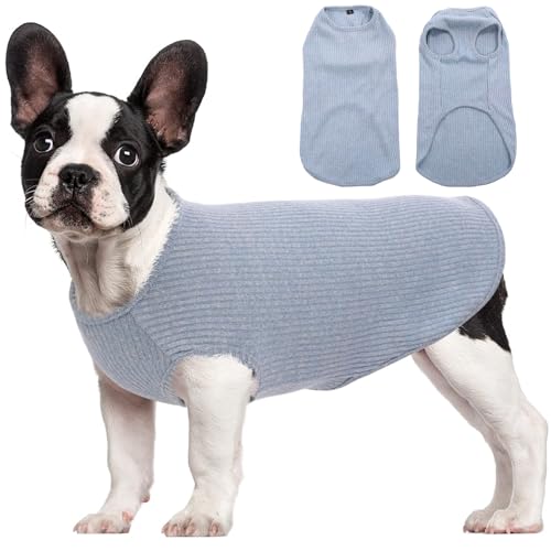 Hjumarayan Hundepullover Mittelgroße Hunde - Dünn Hunde Pullover Waschbar Hundepulli Gestreifte Hunde Shirt Elastisch Hunde Pullis, Hundepullover Fleece für Corgi Dackel (Hellblau M) von Hjumarayan