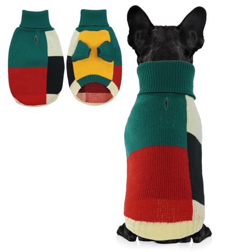 Hjumarayan Hundepullover - Vintage Hundepullover Kleine Hunde mit Geschirr Loch Farbblockierung Hunde Pullover Kleine Hund Rollkragen Pullover Hund mit Beinen Warm Hundepulli, Grün S von Hjumarayan