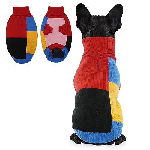 Hjumarayan Hundepullover - Vintage Hundepullover Kleine Hunde mit Geschirr Loch Farbblockierung Hunde Pullover Kleine Hund Rollkragen Pullover Hund mit Beinen Warm Hundepulli, Rot S von Hjumarayan