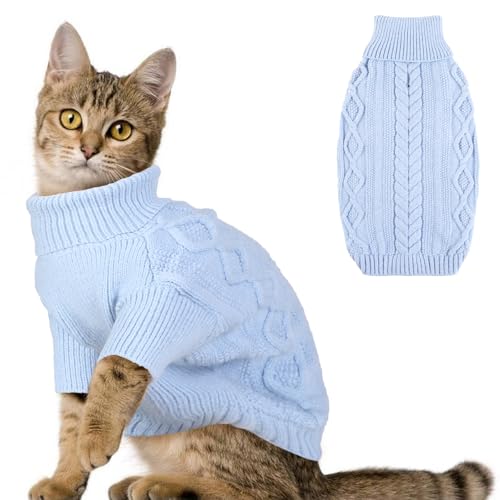 Hjumarayan Katzenpullover - Katzen Pullover Winter Hunde Pullover Warm Hundepullover mit Geschirrloch Schöner Katzenpulli mit Beinen Pullover für Katzen Kleine Hunde (Blau S) von Hjumarayan