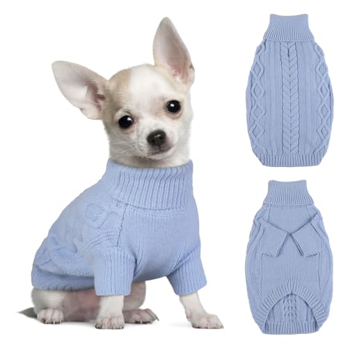 Hjumarayan Hundepullover Kleine Hunde - Schlicht & Elegant Hunde Pullover Warm Hundepullover mit Geschirrloch Schöner Hundepulli mit Beinen Hunde Pullis für Chihuahua (Blau XS) von Hjumarayan