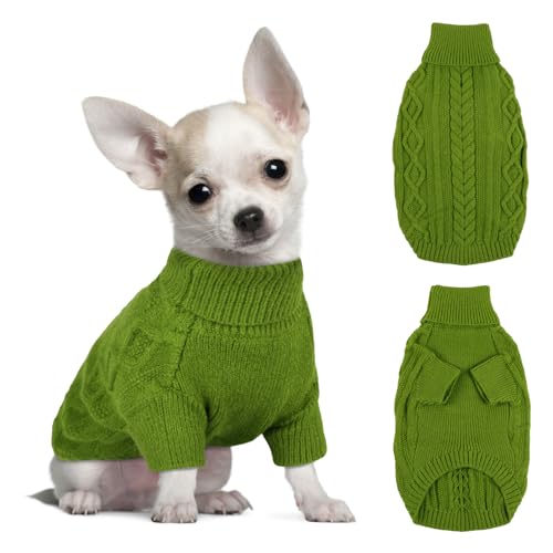 Hjumarayan Hundepullover Kleine Hunde - Schlicht & Elegant Hunde Pullover Warm Hundepullover mit Geschirrloch Schöner Hundepulli mit Beinen Hunde Pullis für Chihuahua (Grün XS) von Hjumarayan