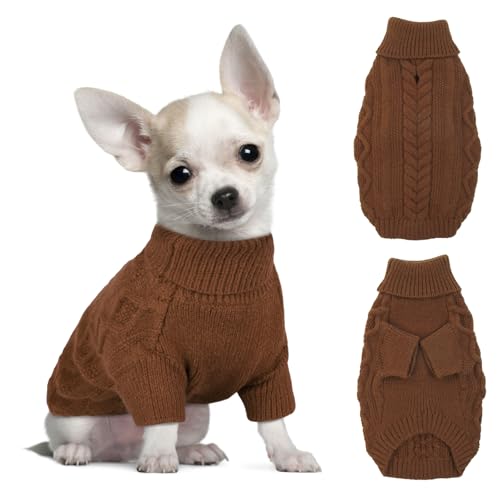 Hjumarayan Hundepullover Kleine Hunde - Schlicht & Elegant Hunde Pullover Warm Hundepullover mit Geschirrloch Schöner Hundepulli mit Beinen Hunde Pullis für Chihuahua (Kaffee XS) von Hjumarayan