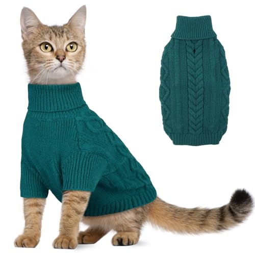 Hjumarayan Katzenpullover - Katzen Pullover Winter Hunde Pullover Warm Hundepullover mit Geschirrloch Schöner Katzenpulli mit Beinen Pullover für Katzen Kleine Hunde (Pfauengrün S) von Hjumarayan