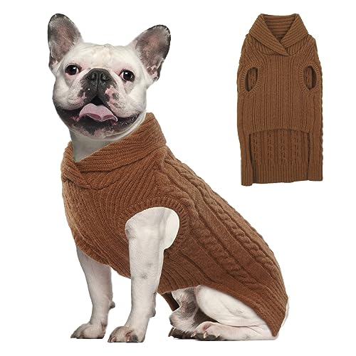 Hjumarayan Hundepullover - Weich & Warm Hundepullover Mittelgroße Hunde Hundepulli Stricken mit Revers Pullover für Hunde Yorkshire Französische Bulldogge (Braun M) von Hjumarayan