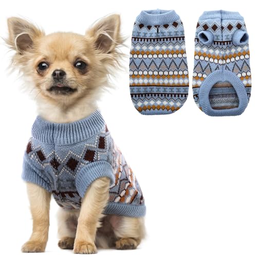 Hjumarayan Hundepullover - Boho Hundepullover Kleine Hunde Weihnachtspullover Hund Schöne Hunde Pullover, Dicken Hundepulli Hunde Pullis, Hundepullover Französische Bulldogge Chihuahua (Blau XS) von Hjumarayan