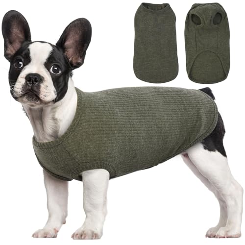 Hjumarayan Hundepullover Mittelgroße Hunde - Dünn Hunde Pullover Waschbar Hundepulli Gestreifte Hunde Shirt Elastisch Hunde Pullis, Hundepullover Fleece für Corgi Dackel (Grün L) von Hjumarayan