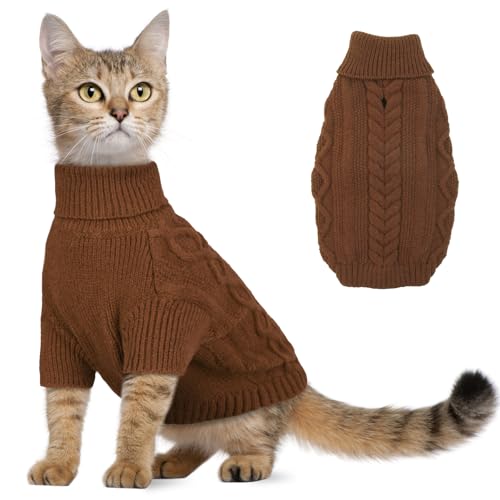 Hjumarayan Katzenpullover - Katzen Pullover Winter Hunde Pullover Warm Hundepullover mit Geschirrloch Schöner Katzenpulli mit Beinen Pullover für Katzen Kleine Hunde (Kaffee S) von Hjumarayan