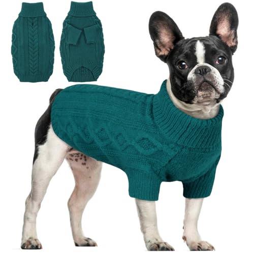 Hjumarayan Hundepullover - Warme Hunde Pullover Schlicht & Elegant Hundepullover Kleine Hunde mit Beinen Schöner Hundepulli mit Geschirrloch Hunde Pullis für Chihuahua (Pfauengrün L) von Hjumarayan