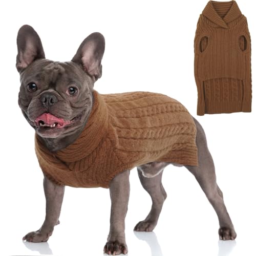 Hjumarayan Hundepullover - Hunde Pullover Stricken Hundepullover Kleine Hunde Weich & Warm Hundepulli mit Revers Hunde Pullis für Yorkshire Jack Russell Chihuahua Katze (Braun XS) von Hjumarayan