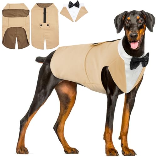 Hjyokuso Hund Smoking Anzug & Bandana Set, Hund Hochzeit Anzug, Hundekostüm für Kleine, Mittlere und Große Hunde, Hundekleidung für Hochzeit, Geburtstage, Partys, Weihnachten und Halloween-Champagner von Hjyokuso