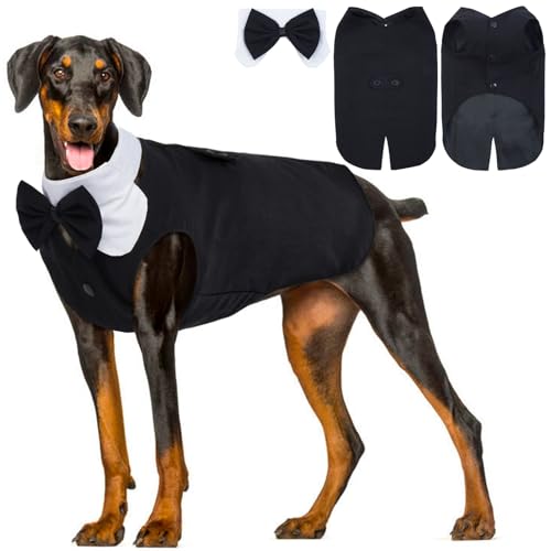 Hjyokuso Hundekostüm, Hundekostüm Halloween, Hundekostüm Für Hochzeit, Weihnachtskostüm Für Große Hunde, Hund Hochzeit Outfit Mit Fliege, Hundekleidung Für Hochzeit Geburtstage Rüde - Schwarz XL von Hjyokuso