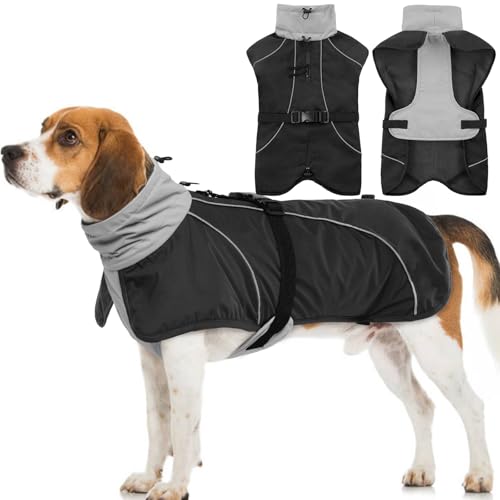 Hjyokuso Hundemantel, Hundejacke Für Grosse Hunde, Wintermantel Hund Mit Weichem Fleecefutter, Hunde Wintermantel Wasserdicht, Winterjacke Hund, Regenmantel Hund, Winterjacken Wintermäntel Für Hunde von Hjyokuso