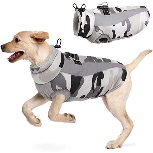 Hjyokuso Hundemantel Wasserdicht, Hunde Wintermantel, Hundejacke für Kleine Mittel Große Hunde, Winddichte Hundekleidung Winterjacke mit Reflektierender Streifen und Reißverschluss - Grau XXXL von Hjyokuso