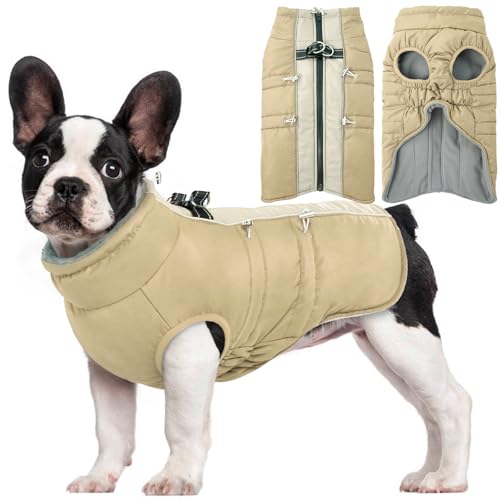 Hjyokuso Hundemantel Wasserdicht, Hundejacke Winter, Hundemantel Mit Geschirr Für Kleine Mittelgroße Grosse Hunde, Winddichte Wintermantel Hund Mit Reflektorstreifen Und ReißVerschluss - L von Hjyokuso