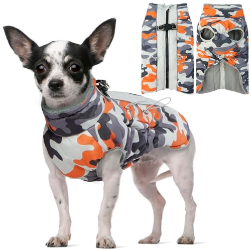 Hjyokuso Hundemantel Wasserdicht, Hundejacke Winter, Hundemantel Mit Geschirr Für Kleine Mittelgroße Grosse Hunde, Winddichte Wintermantel Hund Mit Reflektorstreifen Und ReißVerschluss - S von Hjyokuso