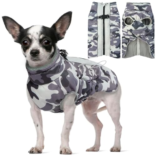 Hjyokuso Hundemantel Wasserdicht, Hundejacke Winter, Hundemantel Mit Geschirr Für Kleine Mittelgroße Grosse Hunde, Winddichte Wintermantel Hund Mit Reflektorstreifen Und ReißVerschluss - S von Hjyokuso