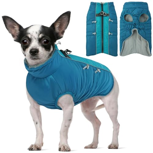 Hjyokuso Hundemantel Wasserdicht, Hundejacke Winter, Hundemantel Mit Geschirr Für Kleine Mittelgroße Grosse Hunde, Winddichte Wintermantel Hund Mit Reflektorstreifen Und ReißVerschluss - S von Hjyokuso