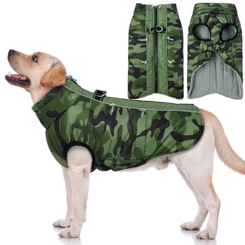 Hjyokuso Hundemantel Wasserdicht, Hundejacke Winter, Hundemantel Mit Geschirr Für Kleine Mittelgroße Grosse Hunde, Winddichte Wintermantel Hund Mit Reflektorstreifen Und ReißVerschluss - XL von Hjyokuso