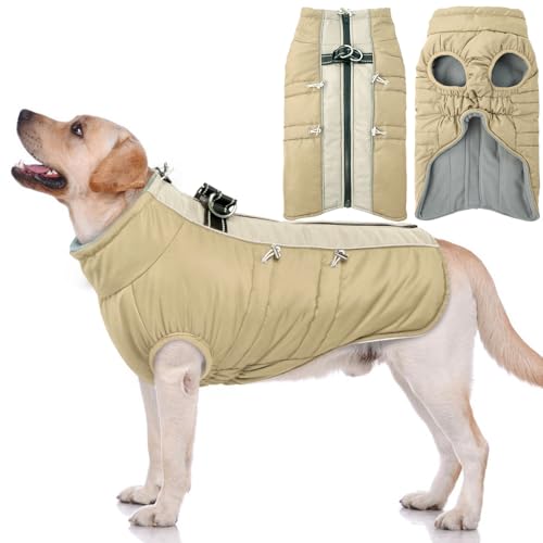 Hjyokuso Hundemantel Wasserdicht, Hundejacke Winter, Hundemantel Mit Geschirr Für Kleine Mittelgroße Grosse Hunde, Winddichte Wintermantel Hund Mit Reflektorstreifen Und ReißVerschluss - XL von Hjyokuso