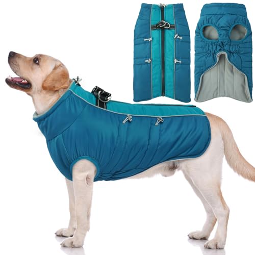 Hjyokuso Hundemantel Wasserdicht, Hundejacke Winter, Hundemantel Mit Geschirr Für Kleine Mittelgroße Grosse Hunde, Winddichte Wintermantel Hund Mit Reflektorstreifen Und ReißVerschluss - XL von Hjyokuso