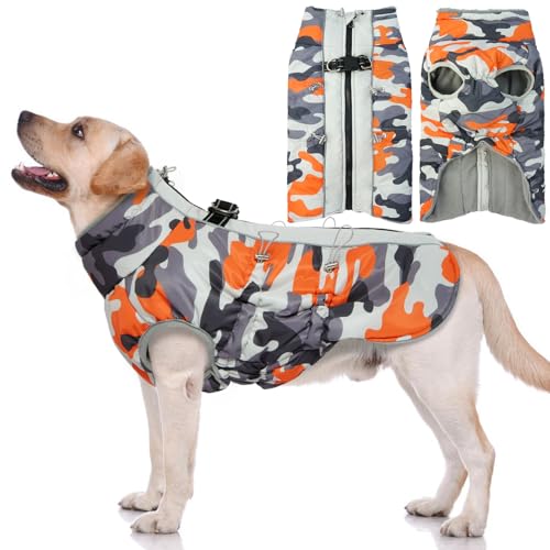 Hjyokuso Hundemantel Wasserdicht, Hundejacke Winter, Hundemantel Mit Geschirr Für Kleine Mittelgroße Grosse Hunde, Winddichte Wintermantel Hund Mit Reflektorstreifen Und ReißVerschluss - XL von Hjyokuso