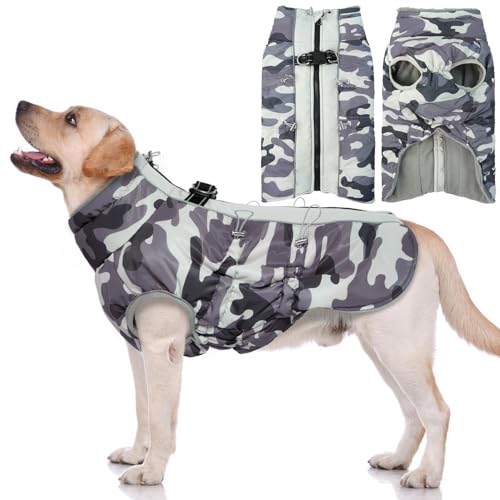 Hjyokuso Hundemantel Wasserdicht, Hundejacke Winter, Hundemantel Mit Geschirr Für Kleine Mittelgroße Grosse Hunde, Winddichte Wintermantel Hund Mit Reflektorstreifen Und ReißVerschluss - XL von Hjyokuso