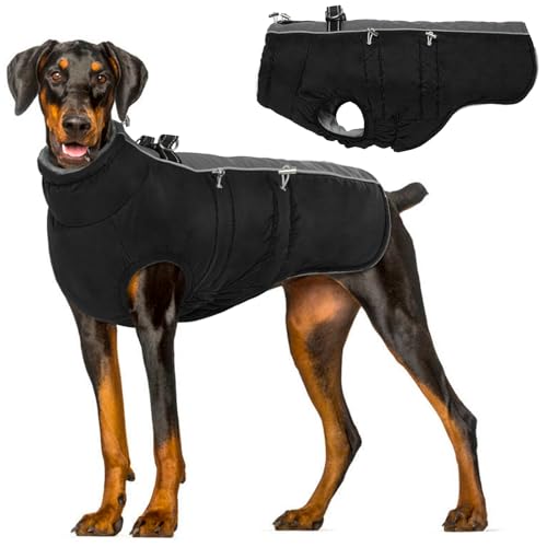 Hjyokuso Hundemantel Wasserdicht, Hundejacke Winter, Hundemantel Mit Geschirr Für Kleine Mittelgroße Grosse Hunde, Winddichte Wintermantel Hund Mit Reflektorstreifen Und ReißVerschluss - XXL von Hjyokuso