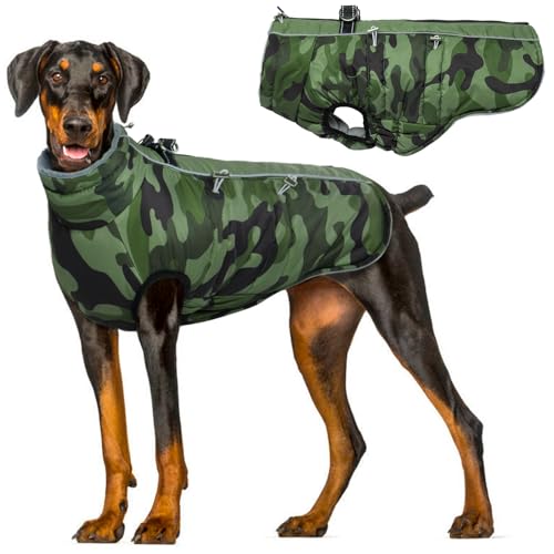 Hjyokuso Hundemantel Wasserdicht, Hundejacke Winter, Hundemantel Mit Geschirr Für Kleine Mittelgroße Grosse Hunde, Winddichte Wintermantel Hund Mit Reflektorstreifen Und ReißVerschluss - XXL von Hjyokuso