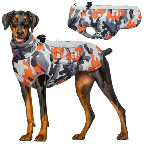 Hjyokuso Hundemantel Wasserdicht, Hundejacke Winter, Hundemantel Mit Geschirr Für Kleine Mittelgroße Grosse Hunde, Winddichte Wintermantel Hund Mit Reflektorstreifen Und ReißVerschluss - XXL von Hjyokuso