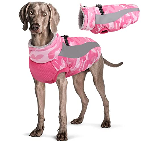 Hjyokuso Hundemantel Wasserdicht, Wintermantel Hund, Hundejacke für Kleine Mittel Große Hunde, Winddichte Hundekleidung Winterjacke mit Reflektierender Streifen und Reißverschluss - Rosa L von Hjyokuso