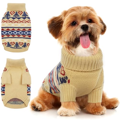 Hjyokuso Hundepullover Weihnachtspullover, Sweater für Hunde, Hund Katze Weiche Strickwaren Pullover Kleidung, Haustier Pullover Rollkragen, Winter Warme Hundemantel Pullover Jacke von Hjyokuso