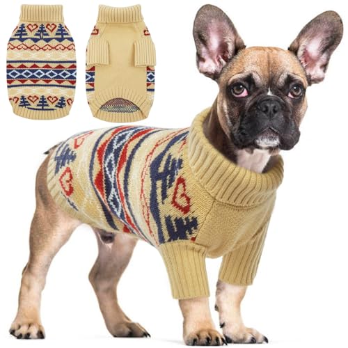 Hjyokuso Hundepullover Weihnachtspullover, Sweater für Hunde, Hund Katze Weiche Strickwaren Pullover Kleidung, Haustier Pullover Rollkragen, Winter Warme Hundemantel Pullover Jacke von Hjyokuso