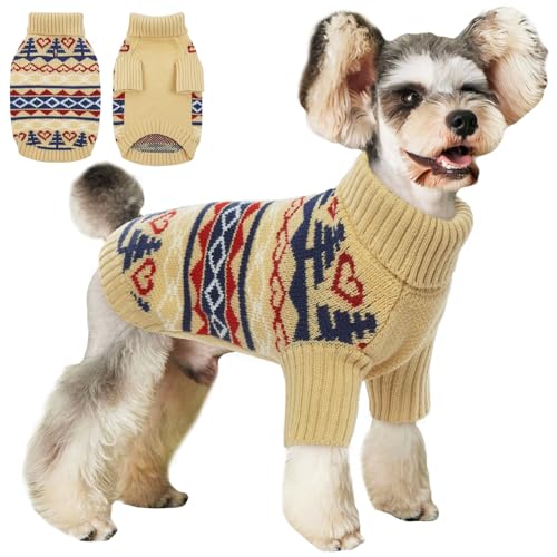 Hjyokuso Hundepullover Weihnachtspullover, Sweater für Hunde, Hund Katze Weiche Strickwaren Pullover Kleidung, Haustier Pullover Rollkragen, Winter Warme Hundemantel Pullover Jacke von Hjyokuso