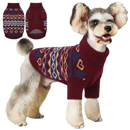 Hjyokuso Hundepullover Weihnachtspullover, Sweater für Hunde, Hund Katze Weiche Strickwaren Pullover Kleidung, Haustier Pullover Rollkragen, Winter Warme Hundemantel Pullover Jacke von Hjyokuso