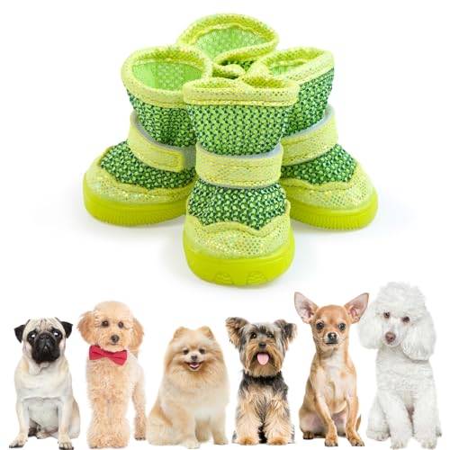 Hjyokuso Hundeschuhe, Hundeschuhe Pfotenschutz, 4 Stück atmungsaktiv Hundeschuhe mit Rutschfester Sohle für kleine Hunde, Hundeschuhe Indoor Outdoor für Chihuahua, Yorkshire Terrier, Pomeranian von Hjyokuso