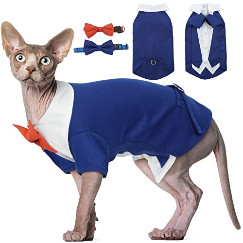 Hjyokuso Katzenkleidung, Kostüme für Katzen, Katzen-Smoking, Katzen-Hochzeits-Outfit, formelle Katzen-Hochzeitsweste mit 2 abnehmbaren Fliege, Katzen-T-Shirt, Katzenkleider für Sphynx, Devon Rex von Hjyokuso