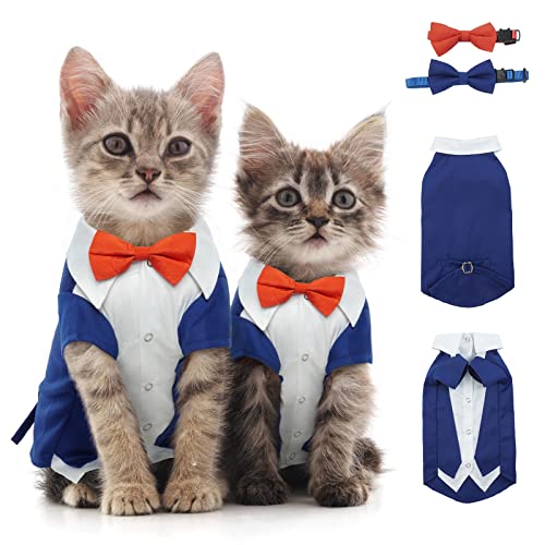 Hjyokuso Katzenkleidung, Kostüme für Katzen, Katzen-Smoking, Katzen-Hochzeits-Outfit, formelle Katzen-Hochzeitsweste mit 2 abnehmbaren Fliege, Katzen-T-Shirt, Katzenkleider für Sphynx, Devon Rex von Hjyokuso