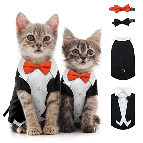 Hjyokuso Katzenkleidung, Kostüme für Katzen, Katzen-Smoking, Katzen-Hochzeits-Outfit, formelle Katzen-Hochzeitsweste mit 2 abnehmbaren Fliege, Katzen-T-Shirt, Katzenkleider für Sphynx, Devon Rex von Hjyokuso