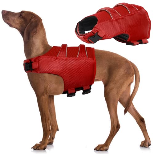 Hjyokuso Schwimmweste Hund, Hunde Schwimmwesten Kleine Hunde, Schwimmweste Hund Mittelgroß, Hundeschwimmweste Mit Verbesserter Auftrieb & Sichtbarkeit, Hunde Schwimmhilfe - Rot L von Hjyokuso