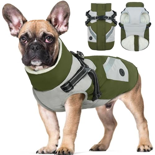 Hjyokuso Wasserdichter Hundemantel, Hundejacke mit Geschirr, Hundejacken für kleine Mittel Große Hunde, Winddichte Haustierkleidung Outfit mit Reflektierender Streifen und Reißverschluss - XS-3XL von Hjyokuso