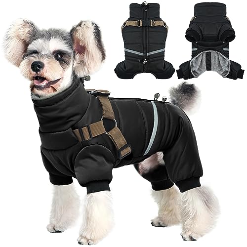 Hjyokuso Wasserdichter Hundemantel, Hundejacke mit Geschirr, Wintermantel Hund für kleine Mittel Große Hunde, Winddichte Winterjacke Hund Outfit mit Reflektierender Streifen und Reißverschluss S-XL von Hjyokuso