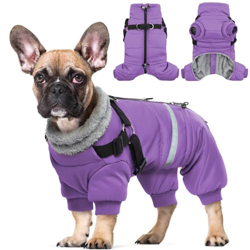 Hjyokuso Wasserdichter Hundemantel, Hundejacke mit Geschirr, Wintermantel Hund für kleine Mittel Große Hunde, Winddichte Winterjacke Hund Outfit mit Reflektierender Streifen und Reißverschluss S-XL von Hjyokuso