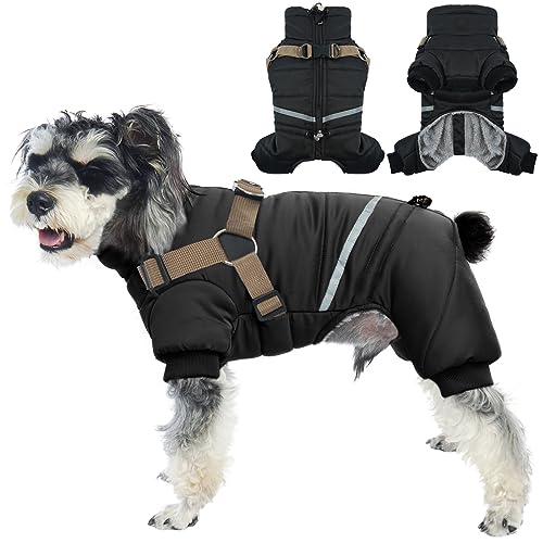 Hjyokuso Wasserdichter Hundemantel, Hundejacke mit Geschirr, Wintermantel Hund für kleine Mittel Große Hunde, Winddichte Winterjacke Hund Outfit mit Reflektierender Streifen und Reißverschluss S-XL von Hjyokuso