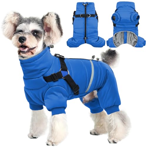 Hjyokuso Wasserdichter Hundemantel, Hundejacke mit Geschirr, Wintermantel Hund für kleine Mittel Große Hunde, Winddichte Winterjacke Hund Outfit mit Reflektierender Streifen und Reißverschluss S-XL von Hjyokuso