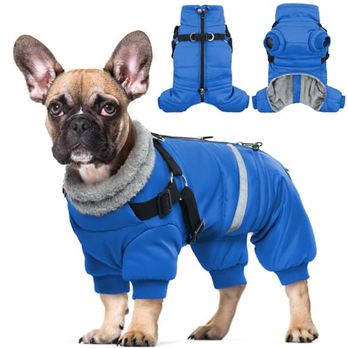 Hjyokuso Wasserdichter Hundemantel, Hundejacke mit Geschirr, Wintermantel Hund für kleine Mittel Große Hunde, Winddichte Winterjacke Hund Outfit mit Reflektierender Streifen und Reißverschluss S-XL von Hjyokuso