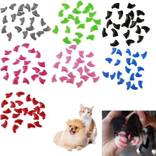 Hliloy Krallenkappen für Katzen, weiche Pfoten, Katzenkrallenkappen, Katzennagelkappen, Katzennagelkappen, bunte weiche Krallen-Nagelabdeckungen für Haustiere, mit Kleber und Applikatoren (Dog-XS, 140 von Hliloy